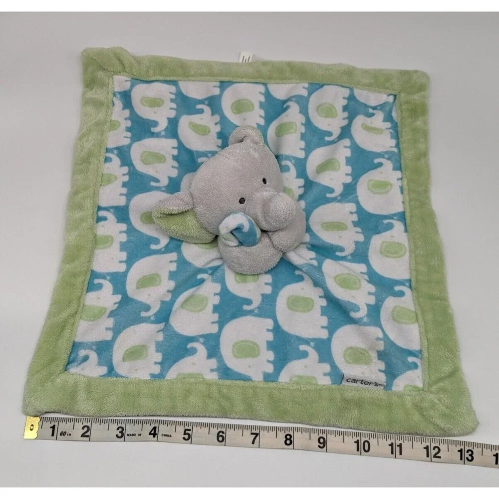 Carters Elephant Green Blue Baby Boy Girl Security Blanket Lovey 13